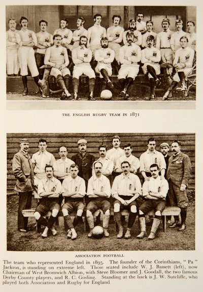 Das englische Rugby-Team 1871 und Vertreter des Association Football 1895, Fotografien aus The Times von English Photographer